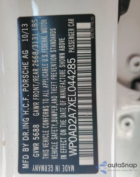 2014 Porsche Panamera S Hybrid z USA, uszkodzony, nr VIN WP0AD2A7XEL044285